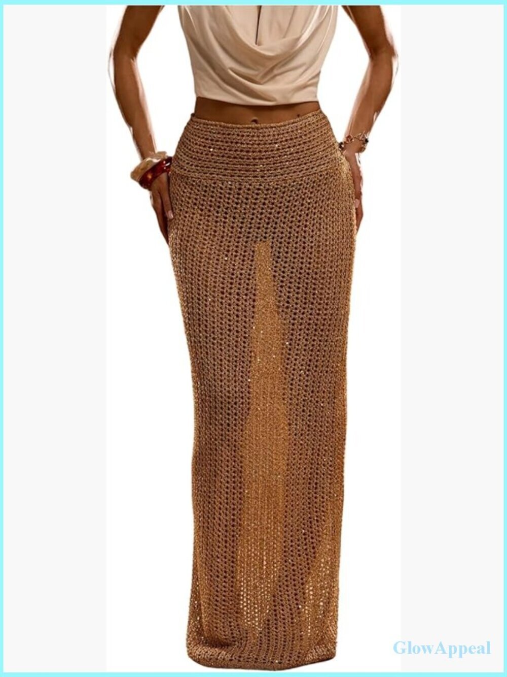 Crochet Sequin Maxi Skirt Swimsuit Coverup Beach Summer